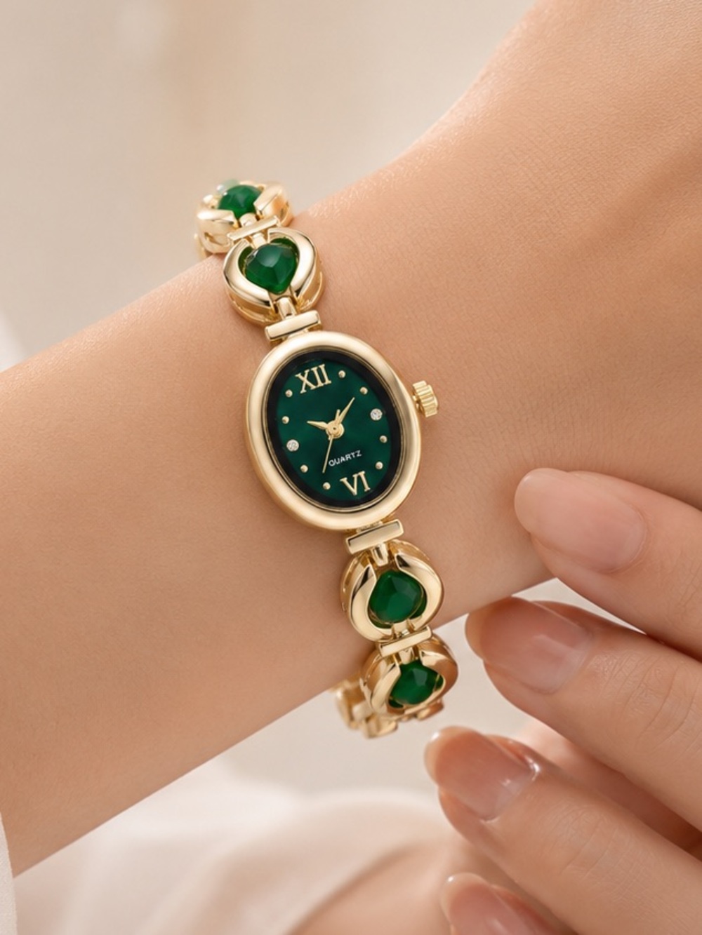 Vintage Gold Green Dial Gem Watch